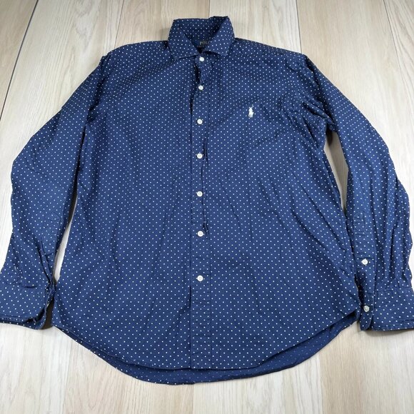 Polo Ralph Lauren Mens Blue Stretch Polka Dot Outdoor Button Up Shirt Size M - Picture 1 of 12